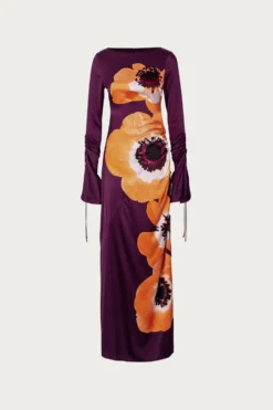 Silk Floral Gown (Purple/Peach)(Silk Floral Gown Purple Peach)