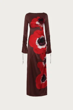 Silk Floral Gown (Brown/Red)(Silk Floral Gown Brown Red)