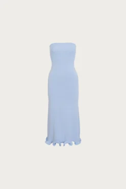 Ruffle Hem Strapless Dress (Light Blue)(Ruffle Hem Strapless Dress Baby Blue)