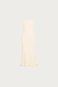 Ruffle Hem Strapless Dress (Cream)(Ruffle Hem Strapless Dress Cream)