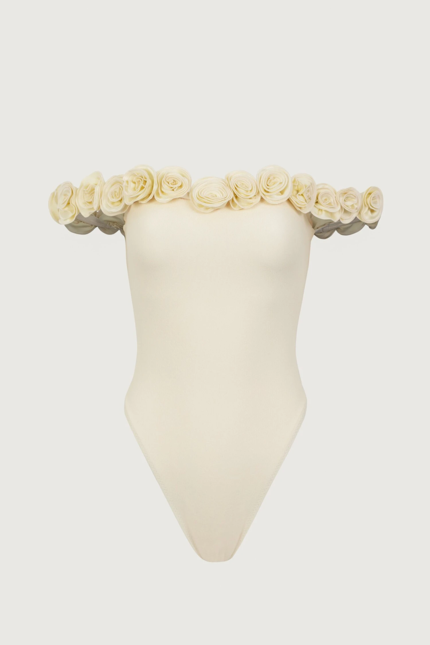 Rosette Off Shoulder One Piece (Faux Suede Cream/Cream)(Rosette Off Shoulder One Piece Faux Suede Cream Cream) 1 Rosette Off Shoulder One Piece (Faux Suede Cream/Cream)(Rosette Off Shoulder One Piece Faux Suede Cream Cream)