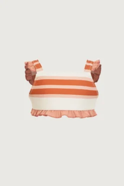 Ruffle Bandeau Top (cream Camel Blush Stripe/blush)(Mini Me Top Cream Camel Blush Stripe Ribbed Blush)