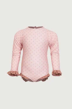 Ruffle Rashguard One Piece (blush Camel Polka Dot/camel)(Ruffle Rashguard One Piece Blush Camel Polka Dot Camel)