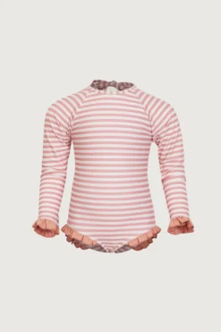 Ruffle Rashguard One Piece (blush Stripe/blush)(Ruffle Rashguard One Piece Blush Stripe Blush)