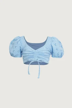 Puff Sleeve Top (blue Eyelet)(Puff Sleeve Top Blue Eyelet)