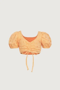 Puff Sleeve Top (peach Eyelet)(Puff Sleeve Top Peach Eyelet)