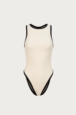 Tank One Piece (Faux Suede Cream/Black)(Tank One Piece Faux Suede Cream Black)