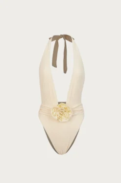Rosette V One Piece (Faux Suede Cream/Cream)(Rosette V One Piece Faux Suede Cream Cream)