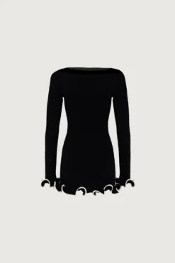 Ruffle Hem Mini Dress (Black/Cream)(Ruffle Hem Mini Dress Black Cream)