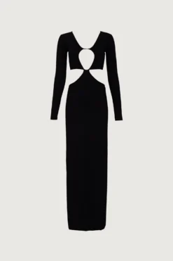 Long Sleeve Cut Out Maxi Dress (Black Lurex)(Long Sleeve Cut Out Maxi Black Lurex)
