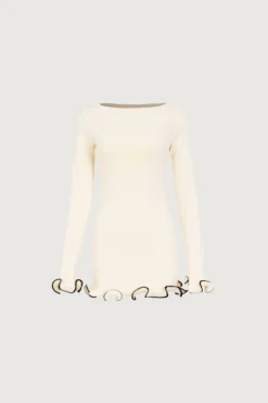 Ruffle Hem Mini Dress (Cream/Black)(Ruffle Hem Mini Dress Cream Black)