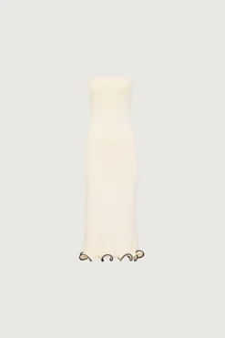 Ruffle Hem Strapless Dress (Cream/Black)(Ruffle Hem Strapless Dress Cream Black)