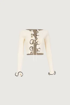 Ruffle Hem Top (Cream/Black)(Ruffle Hem Top Cream Black)