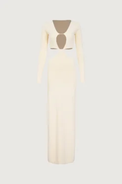 Long Sleeve Cut Out Maxi Dress (Cream)(Long Sleeve Cut Out Maxi Dress Cream)
