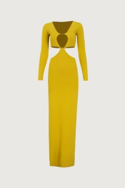 Long Sleeve Cut Out Maxi Dress (Chartreuse)(Long Sleeve Cut Out Maxi Dress Chartreuse)