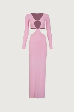 Long Sleeve Cut Out Maxi Dress (Baby Pink)(Long Sleeve Cut Out Maxi Dress Baby Pink)