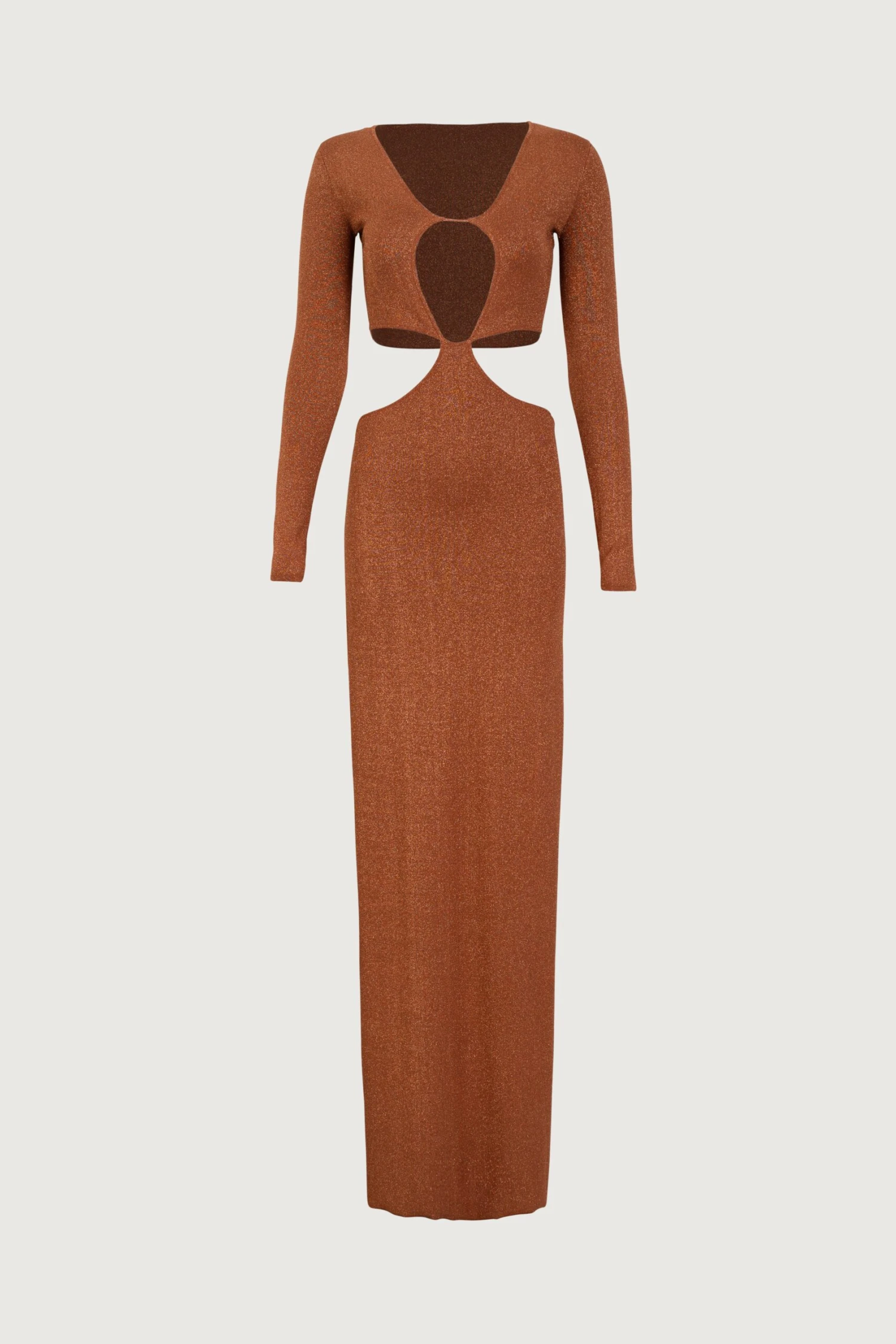 Long Sleeve Cut Out Maxi Dress (Mocha Lurex)(Long Sleeve Cut Out Maxi Dress Mocha Lurex) 1 Long Sleeve Cut Out Maxi Dress (Mocha Lurex)(Long Sleeve Cut Out Maxi Dress Mocha Lurex)