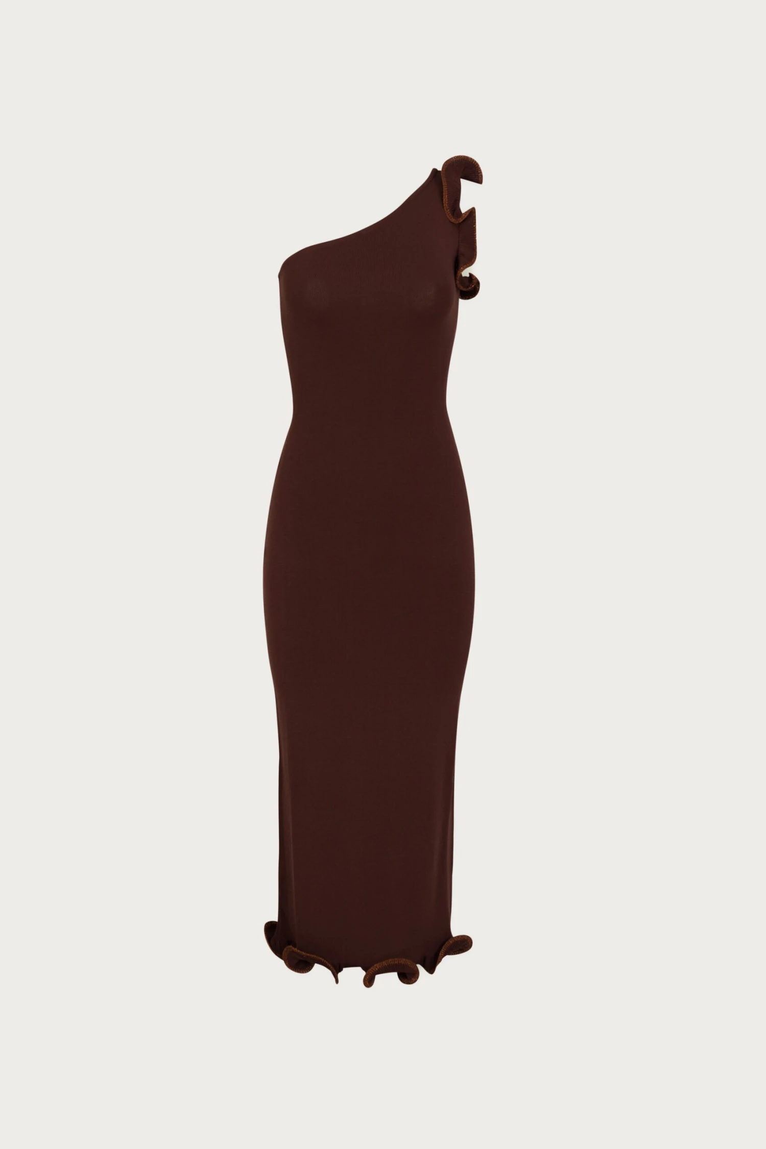 Ruffle Hem One Shoulder Dress (Chocolate Brown/Brown Lurex)(Ruffle Hem One Shoulder Dress Chocolate Brown Brown Lurex) 1 Ruffle Hem One Shoulder Dress (Chocolate Brown/Brown Lurex)(Ruffle Hem One Shoulder Dress Chocolate Brown Brown Lurex)