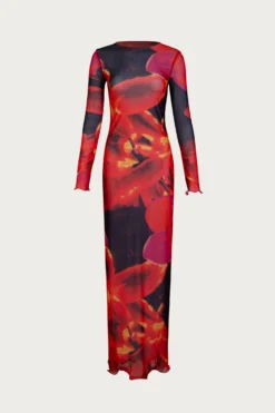 Mesh Maxi Dress (Red Tropical)(Mesh Maxi Dress Red Tropical)