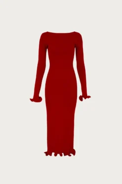 Ruffle Hem Midi Dress (Red)(Ruffle Hem Midi Dress Red)