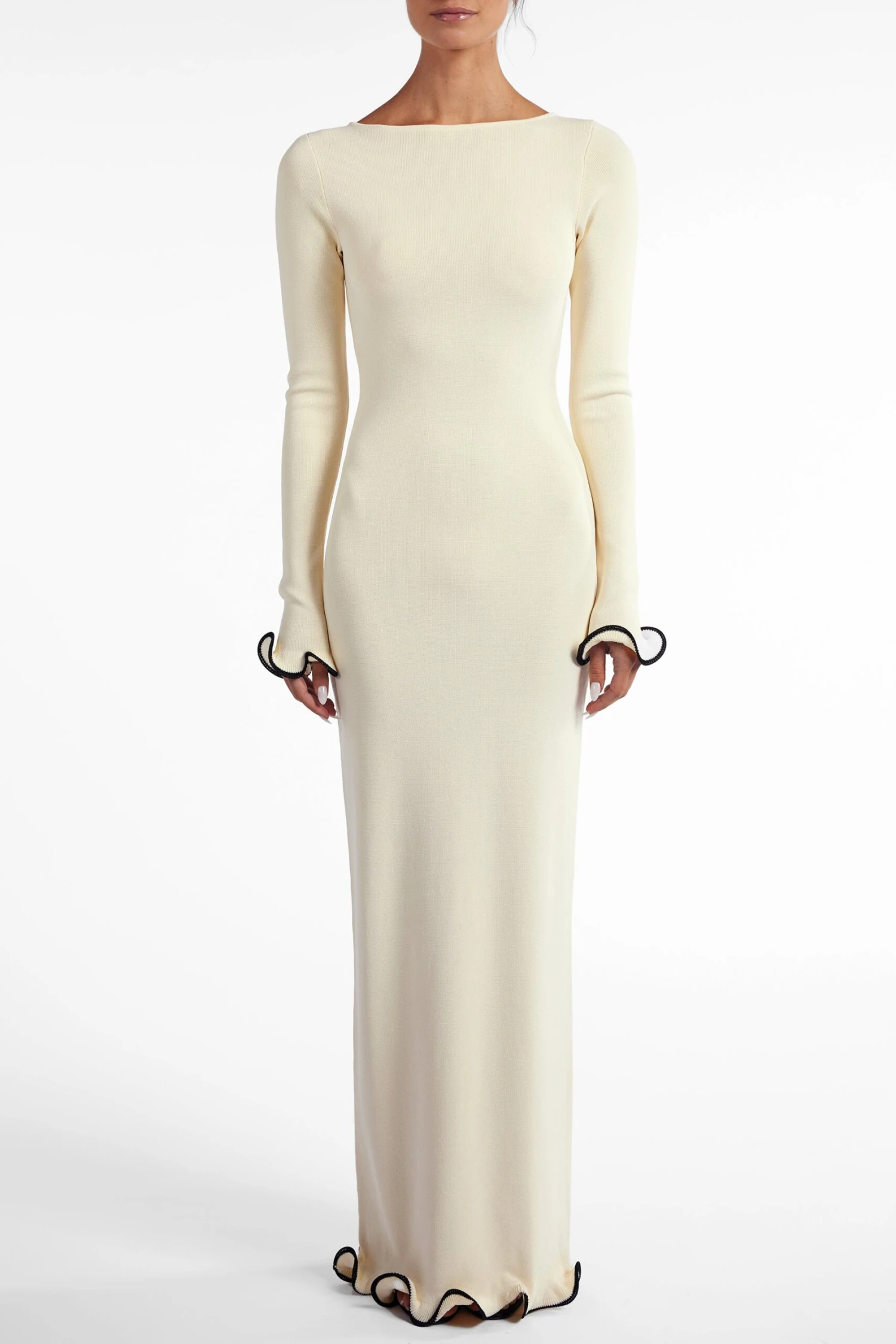 Ruffle Hem Maxi Dress (Cream/Black)(Ruffle Hem Maxi Dress Cream Black) 3 Ruffle Hem Maxi Dress (Cream/Black)(Ruffle Hem Maxi Dress Cream Black) - Image 3