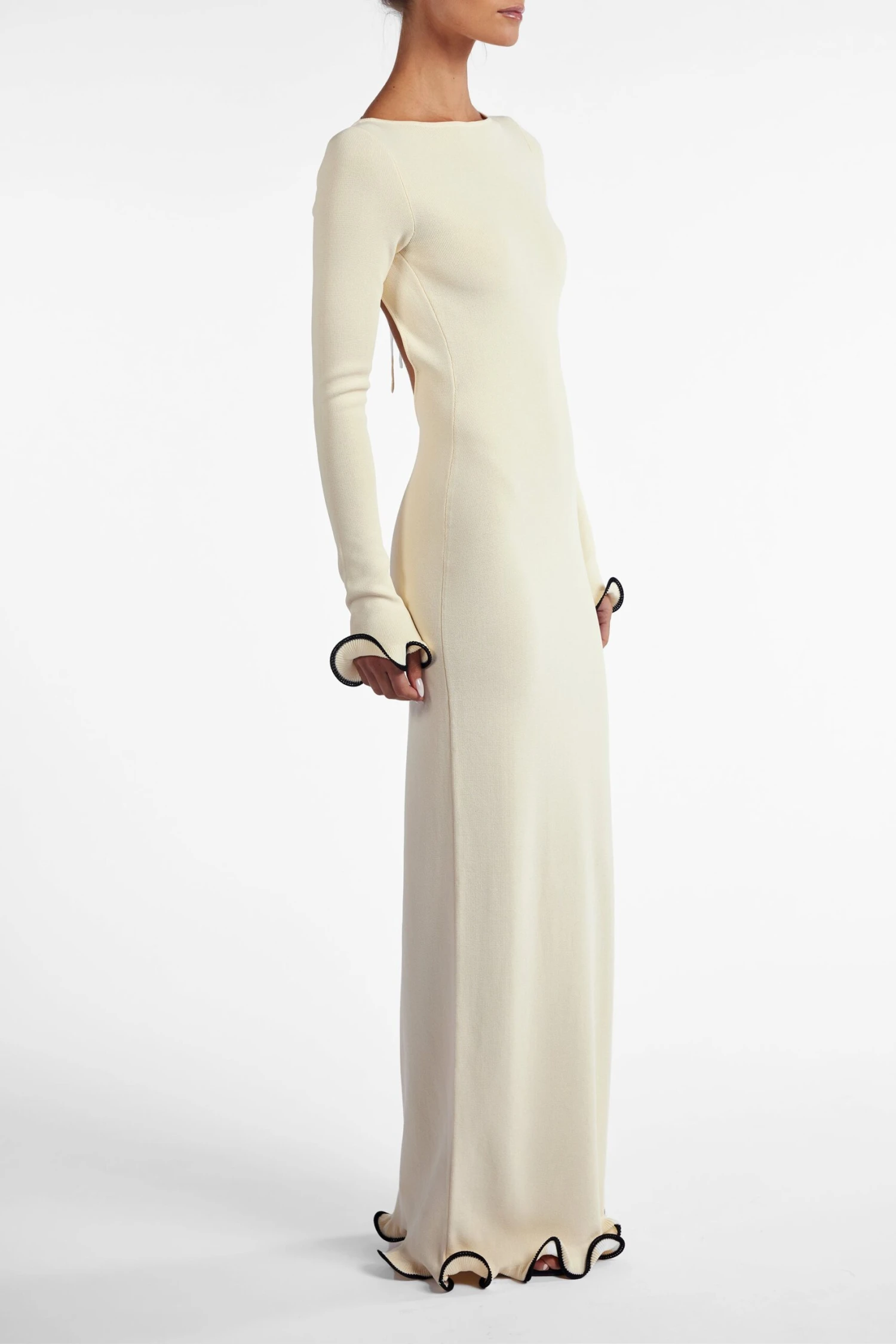 Ruffle Hem Maxi Dress (Cream/Black)(Ruffle Hem Maxi Dress Cream Black) 4 Ruffle Hem Maxi Dress (Cream/Black)(Ruffle Hem Maxi Dress Cream Black) - Image 4