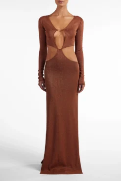 Long Sleeve Cut Out Maxi Dress (Mocha Lurex)(Long Sleeve Cut Out Maxi Dress Mocha Lurex) 8 Long Sleeve Cut Out Maxi Dress (Mocha Lurex)(Long Sleeve Cut Out Maxi Dress Mocha Lurex) -Same Los Angeles Ecomm2025 124 scaled
