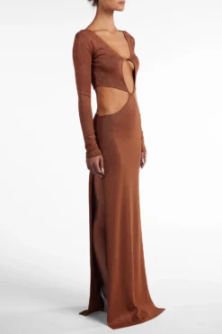 Long Sleeve Cut Out Maxi Dress (Mocha Lurex)(Long Sleeve Cut Out Maxi Dress Mocha Lurex) 9 Long Sleeve Cut Out Maxi Dress (Mocha Lurex)(Long Sleeve Cut Out Maxi Dress Mocha Lurex) -Same Los Angeles Ecomm2025 125 scaled