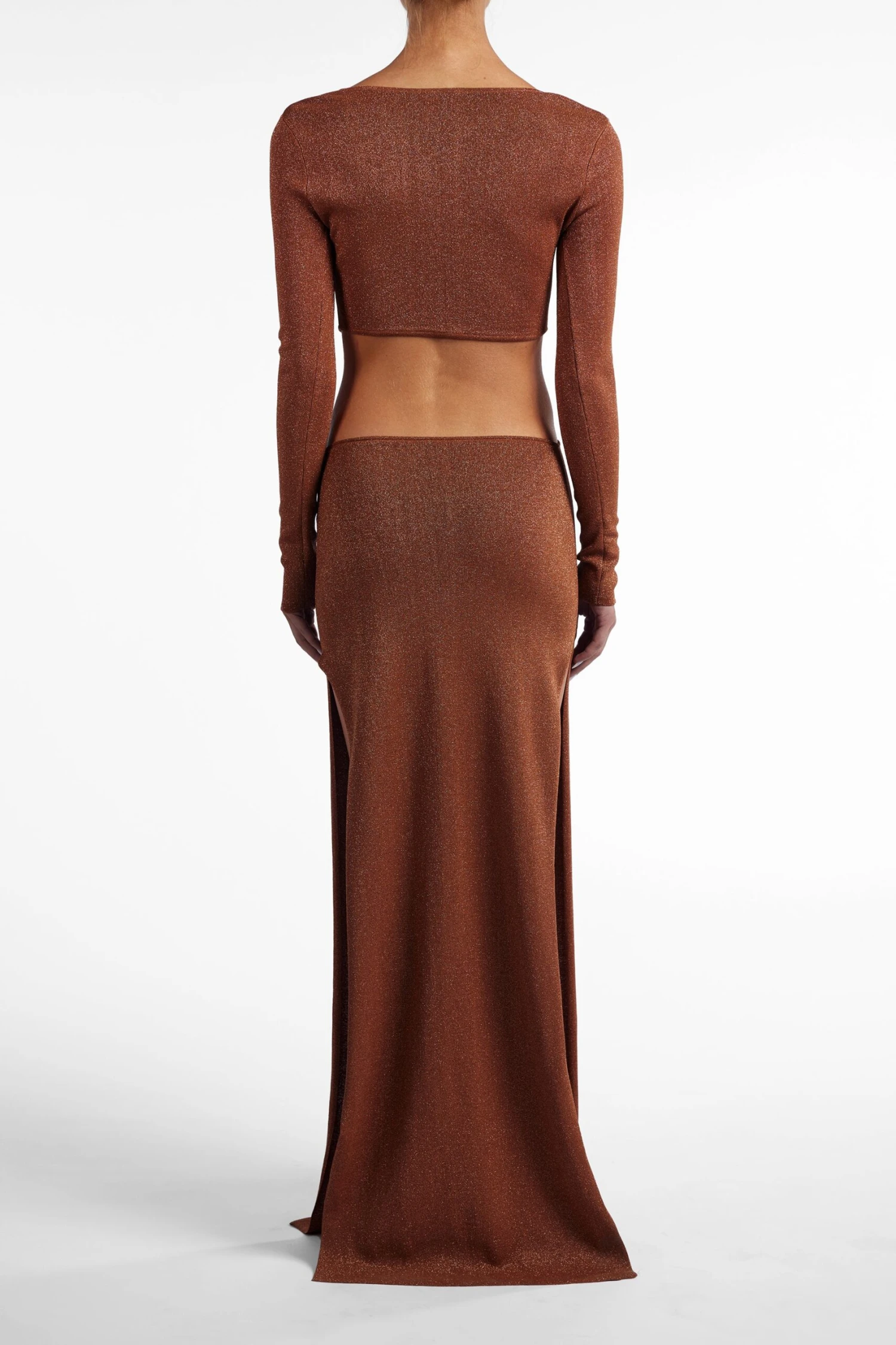 Long Sleeve Cut Out Maxi Dress (Mocha Lurex)(Long Sleeve Cut Out Maxi Dress Mocha Lurex) 5 Long Sleeve Cut Out Maxi Dress (Mocha Lurex)(Long Sleeve Cut Out Maxi Dress Mocha Lurex) - Image 5