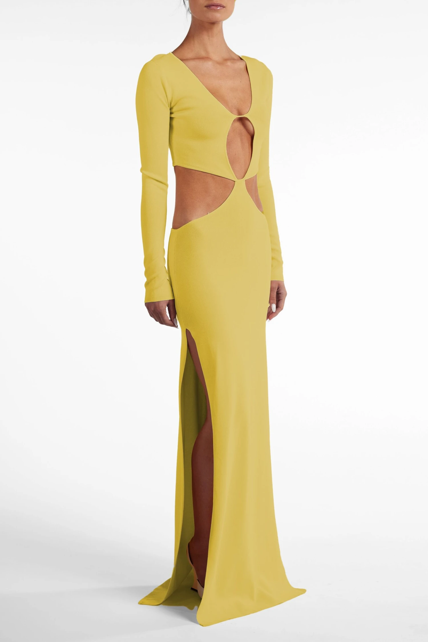 Long Sleeve Cut Out Maxi Dress (Chartreuse)(Long Sleeve Cut Out Maxi Dress Chartreuse) 4 Long Sleeve Cut Out Maxi Dress (Chartreuse)(Long Sleeve Cut Out Maxi Dress Chartreuse) - Image 4
