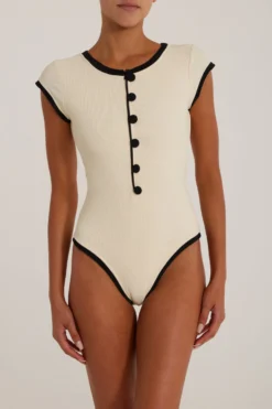The Grace One Piece (Ribbed Cream/Black)(The Grace One Piece Ribbed Cream Black) -Same Los Angeles Grace Ecomm29 scaled