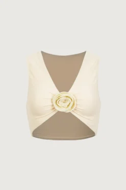 Rosette Tank Top (Faux Suede Cream/Cream)(Rosette Tank Top Faux Suede Cream Cream)