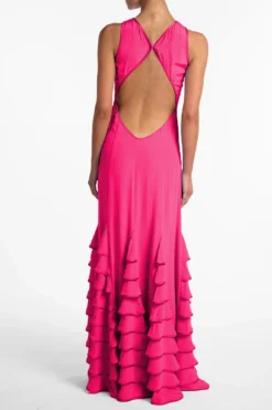 Tiered Chiffon Gown (Fuchsia)(Tiered Chiffon Gown Fuchsia) -Same Los Angeles R76