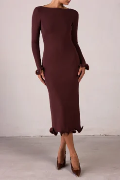 Ruffle Hem Midi Dress (Chocolate Brown/Brown Lurex)(Ruffle Hem Midi Dress Chocolate Brown Brown Lurex) -Same Los Angeles RTW R2528 scaled