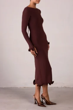 Ruffle Hem Midi Dress (Chocolate Brown/Brown Lurex)(Ruffle Hem Midi Dress Chocolate Brown Brown Lurex) -Same Los Angeles RTW R2529 scaled
