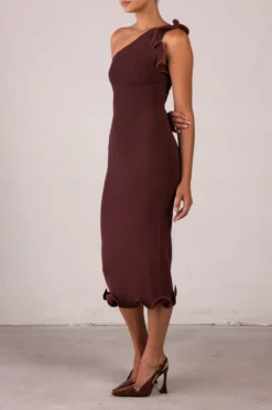 Ruffle Hem One Shoulder Dress (Chocolate Brown/Brown Lurex)(Ruffle Hem One Shoulder Dress Chocolate Brown Brown Lurex) 9 Ruffle Hem One Shoulder Dress (Chocolate Brown/Brown Lurex)(Ruffle Hem One Shoulder Dress Chocolate Brown Brown Lurex) -Same Los Angeles RTW R2532 scaled