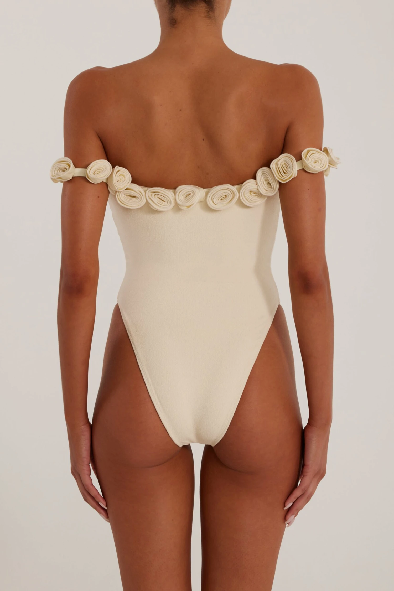 Rosette Off Shoulder One Piece (Faux Suede Cream/Cream)(Rosette Off Shoulder One Piece Faux Suede Cream Cream) 5 Rosette Off Shoulder One Piece (Faux Suede Cream/Cream)(Rosette Off Shoulder One Piece Faux Suede Cream Cream) - Image 5