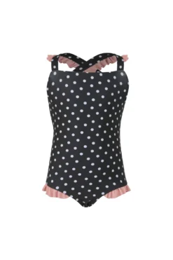 Ruffle One Piece (black White Polka Dot/ribbed Blush)(Mini Me One Piece Black White Polka Dot Ribbed Blush)