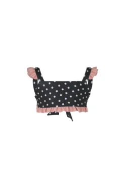Ruffle Bandeau Top (black White Polka Dot/ribbed Blush)(Mini Me Top Black White Polka Dot Ribbed Blush)