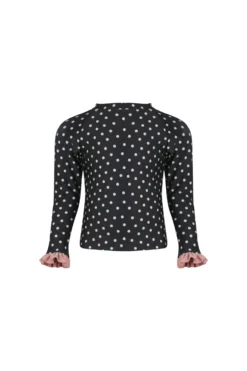 Ruffle Rashguard (black White Polka Dot/ribbed Blush)(Ruffle Rashguard Black White Polka Dot Ribbed Blush)
