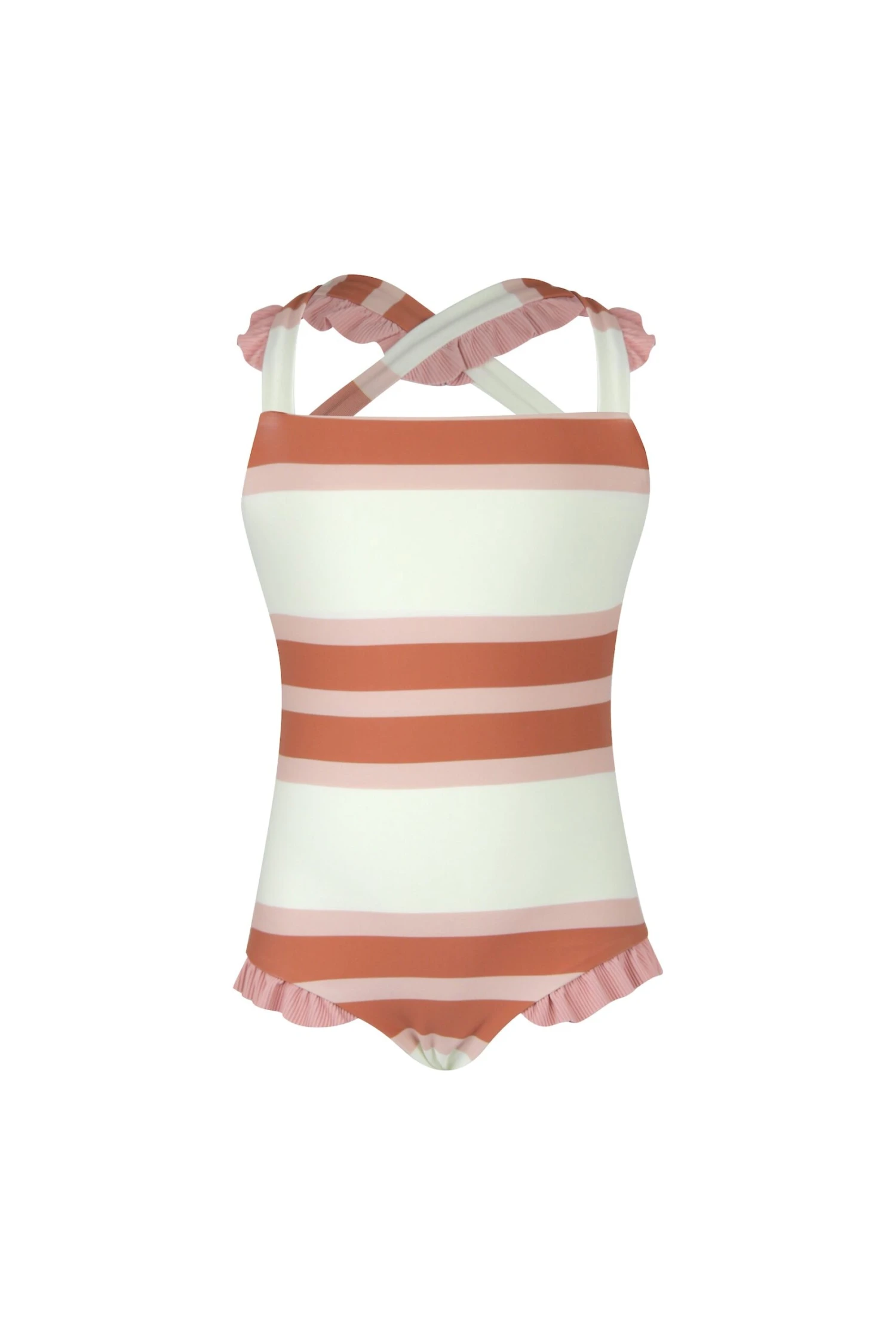 Ruffle One Piece (cream Camel Blush Stripe/blush)(Mini Me One Piece Cream Camel Blush Stripe Ribbed Blush) 1 Ruffle One Piece (cream Camel Blush Stripe/blush)(Mini Me One Piece Cream Camel Blush Stripe Ribbed Blush)