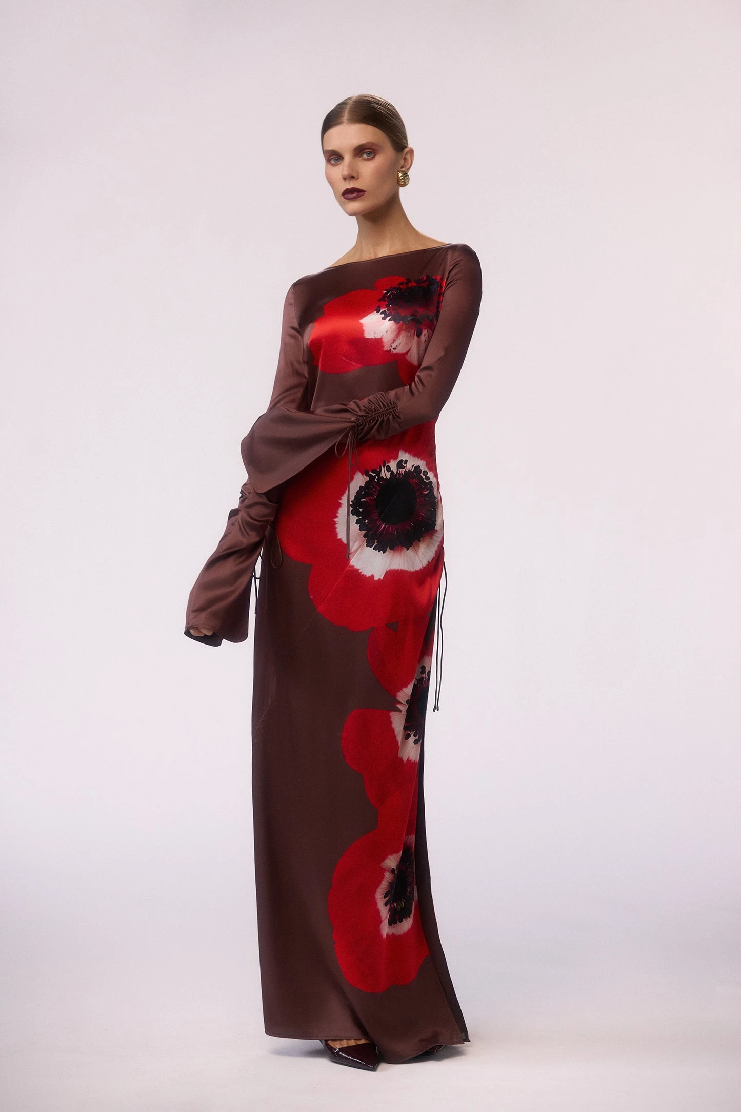 Silk Floral Gown (Brown/Red)(Silk Floral Gown Brown Red) 2 Silk Floral Gown (Brown/Red)(Silk Floral Gown Brown Red) - Image 2