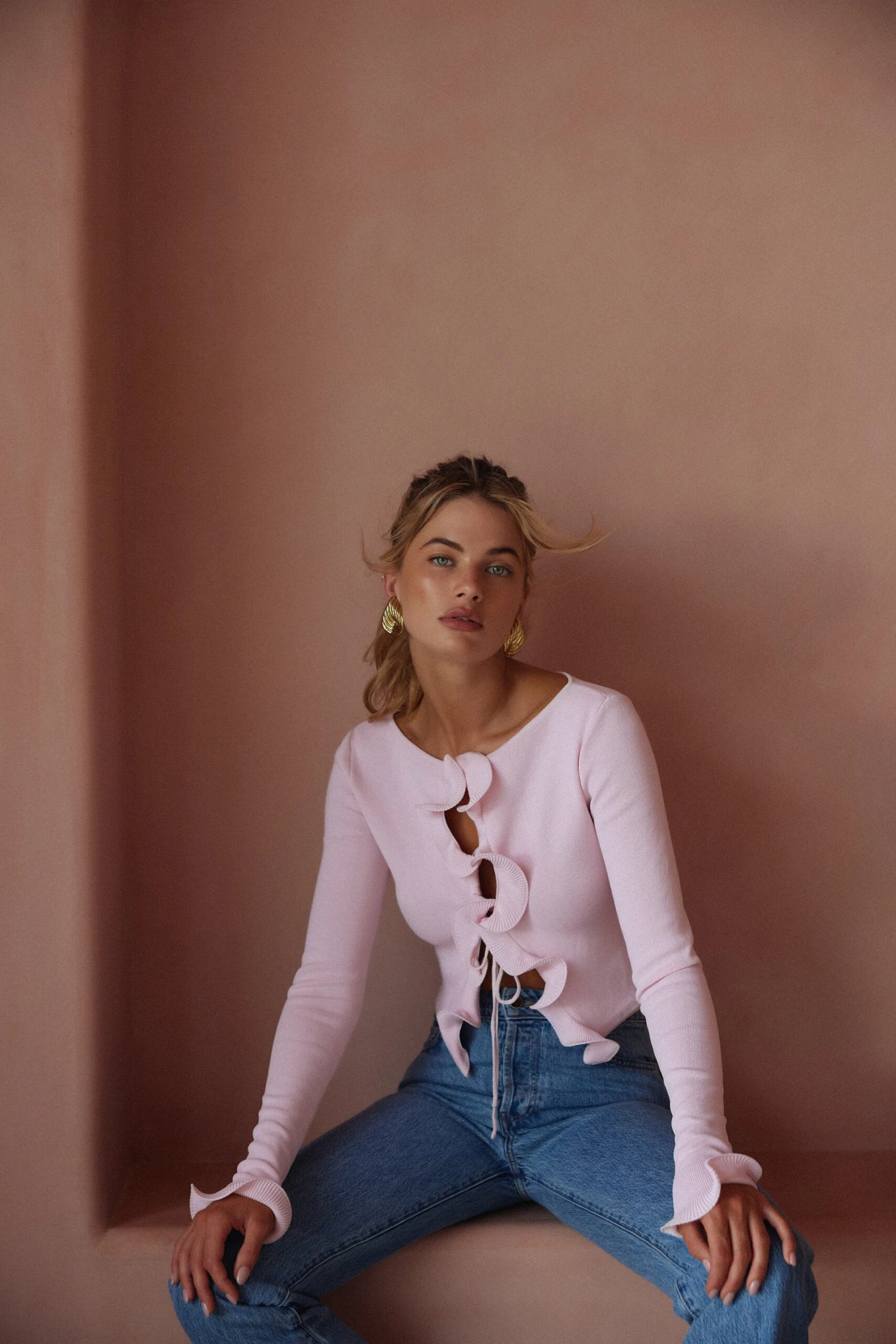 Ruffle Hem Top (Pale Pink)(Ruffle Hem Top Pale Pink) 2 Ruffle Hem Top (Pale Pink)(Ruffle Hem Top Pale Pink) - Image 2