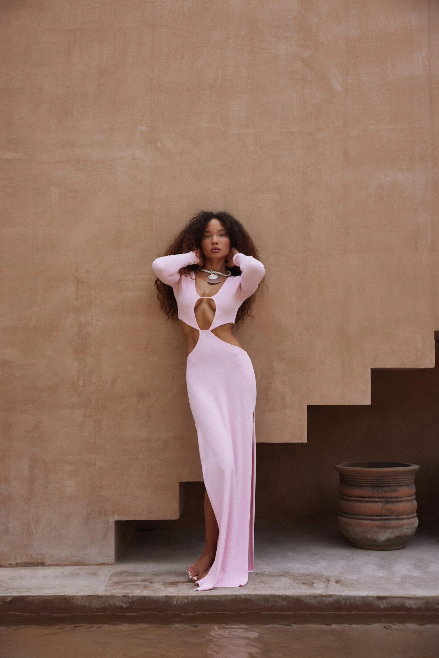 Long Sleeve Cut Out Maxi Dress (Baby Pink)(Long Sleeve Cut Out Maxi Dress Baby Pink) 2 Long Sleeve Cut Out Maxi Dress (Baby Pink)(Long Sleeve Cut Out Maxi Dress Baby Pink) - Image 2