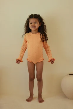 Ruffle Rashguard One Piece (peach Eyelet)(Ruffle Rashguard One Piece Peach Eyelet) -Same Los Angeles Same2341