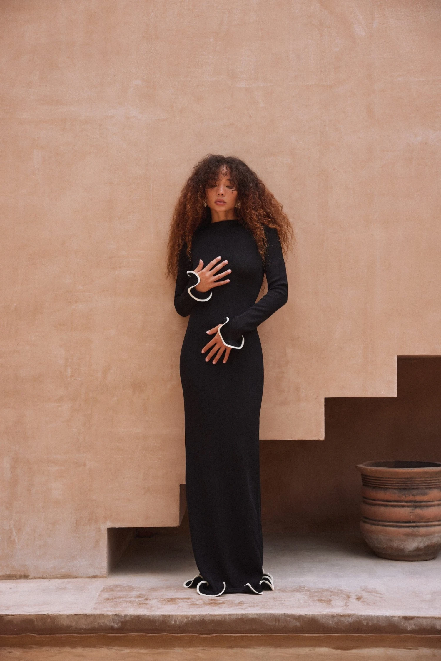 Ruffle Hem Maxi Dress (Black/Cream)(Ruffle Hem Maxi Dress Black Cream) 2 Ruffle Hem Maxi Dress (Black/Cream)(Ruffle Hem Maxi Dress Black Cream) - Image 2