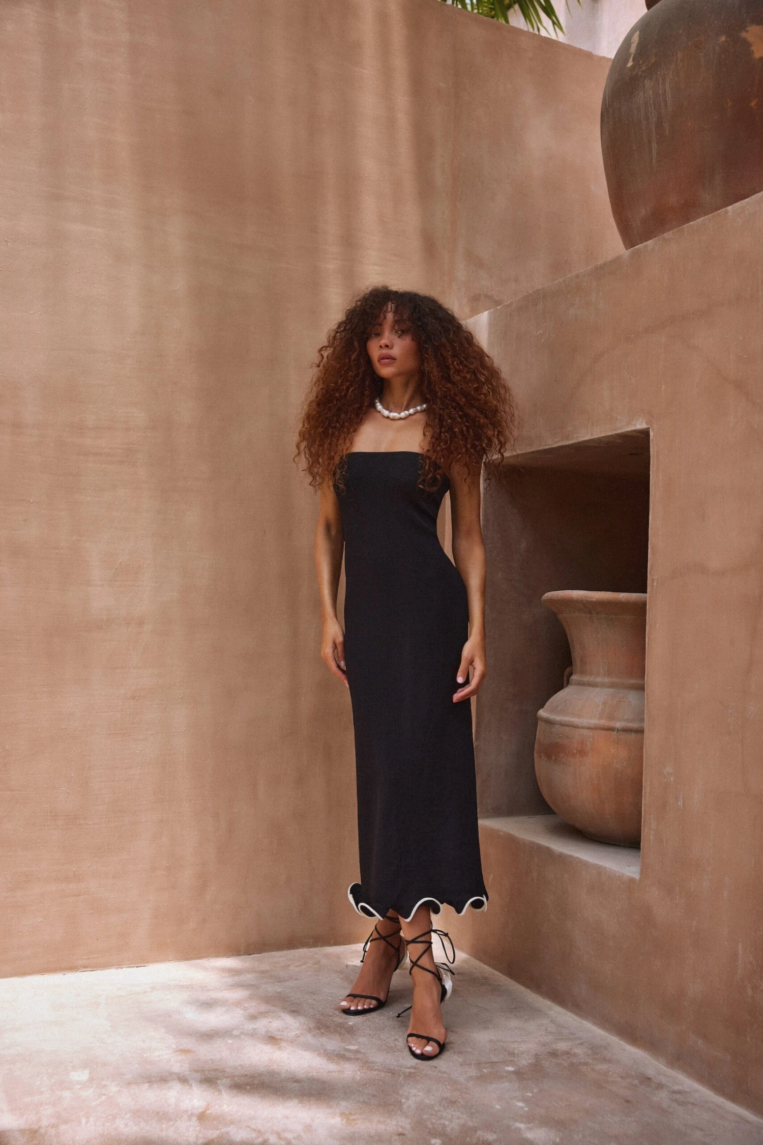 Ruffle Hem Strapless Dress (Black/Cream)(Ruffle Hem Strapless Dress Black Cream) 2 Ruffle Hem Strapless Dress (Black/Cream)(Ruffle Hem Strapless Dress Black Cream) - Image 2