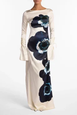 Silk Floral Gown (Cream/Navy)(Silk Floral Gown Cream Navy) 8 Silk Floral Gown (Cream/Navy)(Silk Floral Gown Cream Navy) -Same Los Angeles SilkGown 1.1