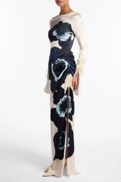 Silk Floral Gown (Cream/Navy)(Silk Floral Gown Cream Navy) 9 Silk Floral Gown (Cream/Navy)(Silk Floral Gown Cream Navy) -Same Los Angeles SilkGown 1.2