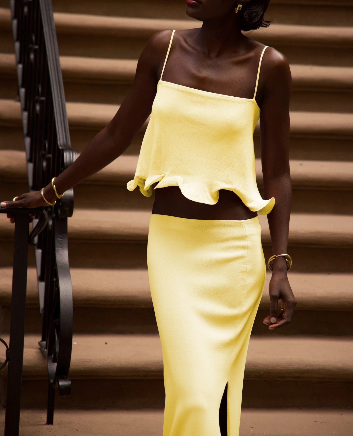 Ruffle Hem Crop Top (Butter Yellow)(Ruffle Hem Crop Top Butter Yellow) 2 Ruffle Hem Crop Top (Butter Yellow)(Ruffle Hem Crop Top Butter Yellow) - Image 2